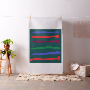 Art inspired deep green red blue stripes fabric