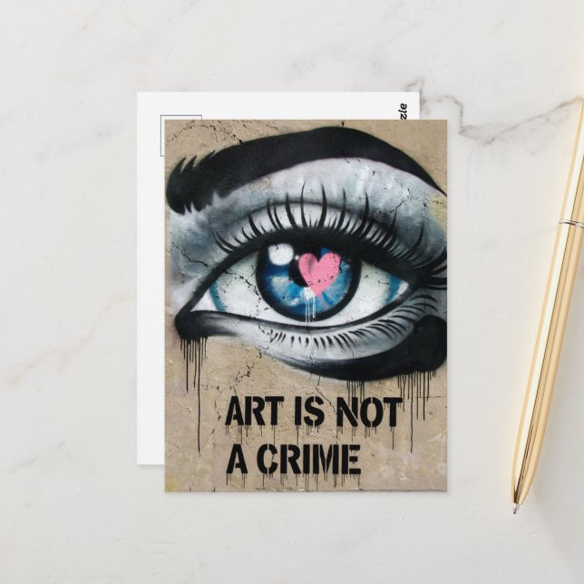 Art is Not a Crime Eyeball and Heart Postcard (Front/Back In Situ)