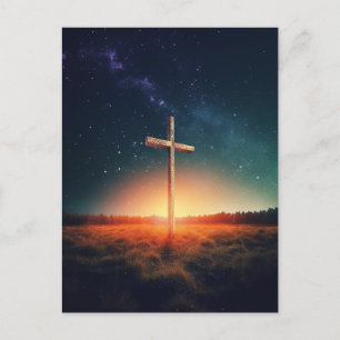 Art jesus cross with starry sky postcard