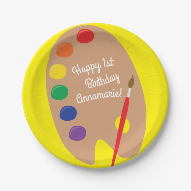 Art Kids Birthday Party Painting Paper Plate (Front)