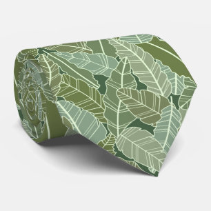 Art linework leaves pattern sage green tie
