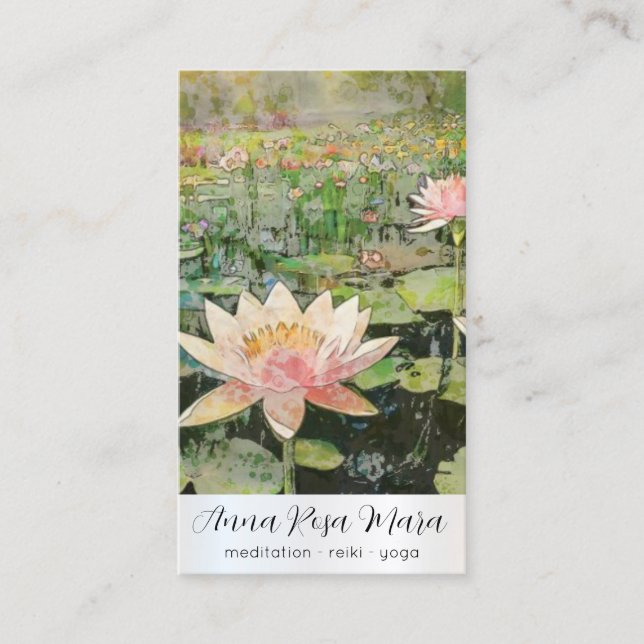 *~* Art Lotus Water Lily Flower AP67 QR Business Card (Front)