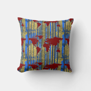 art maps & blue stripes cushion