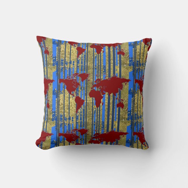 art maps & blue stripes cushion (Front)