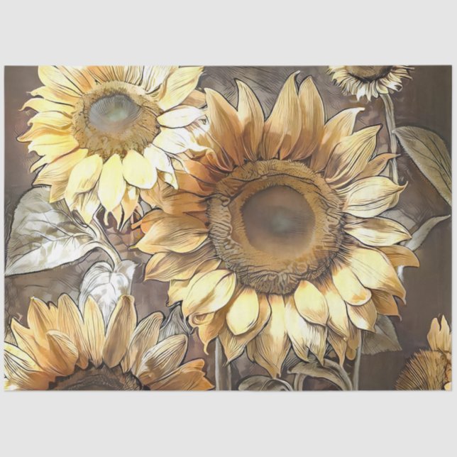 Art Modern Sunflowers On Field Collection Tissue Paper (Front)