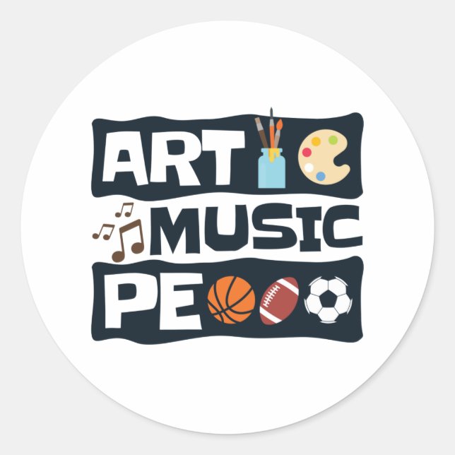 Art Music PE Funny Back to School Classic Round Sticker (Front)