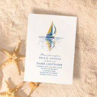 Art Navy Blue Yellow Sailing Boat Bridal Shower In