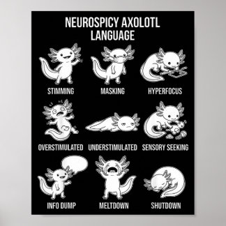 Art Neurospicy Axolotl Autism Adhd Stimming Poster