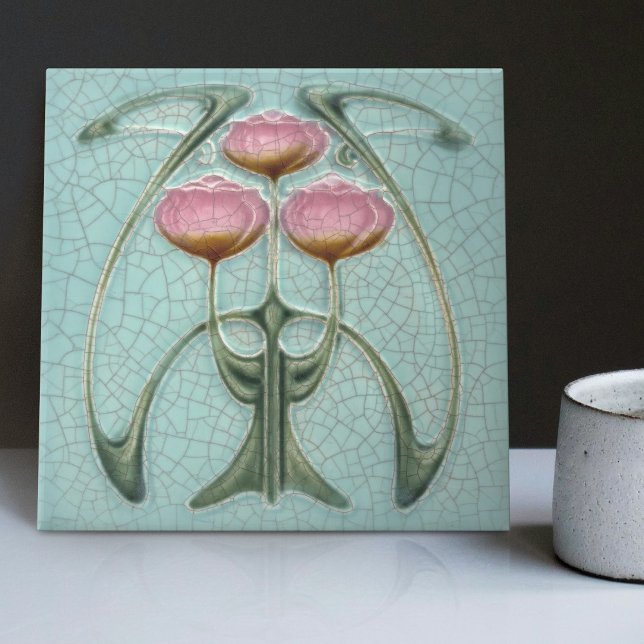 Art Nouveau 1890s Trio of Peonies Gibbons Ceramic Tile (Creator Uploaded)
