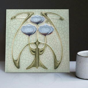 Art Nouveau 1890s Trio of Peonies Gibbons Ceramic Tile