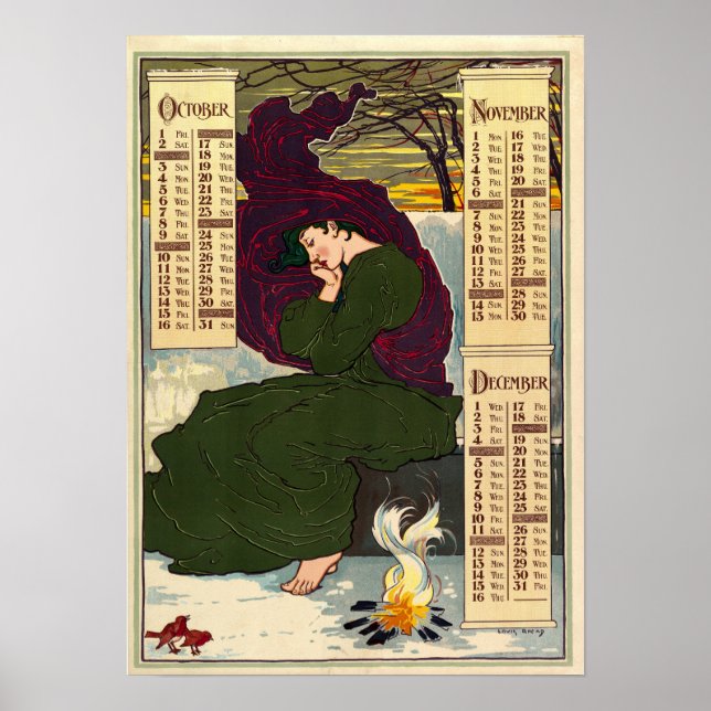 Art Nouveau 1896 Calendar by Louis Rhead Poster (Front)