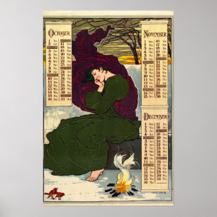 Art Nouveau 1896 Calendar by Louis Rhead Poster
