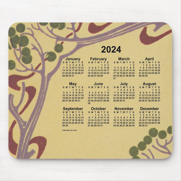 Art Nouveau 2024 Calendar by Janz Mouse Pad Zazzle