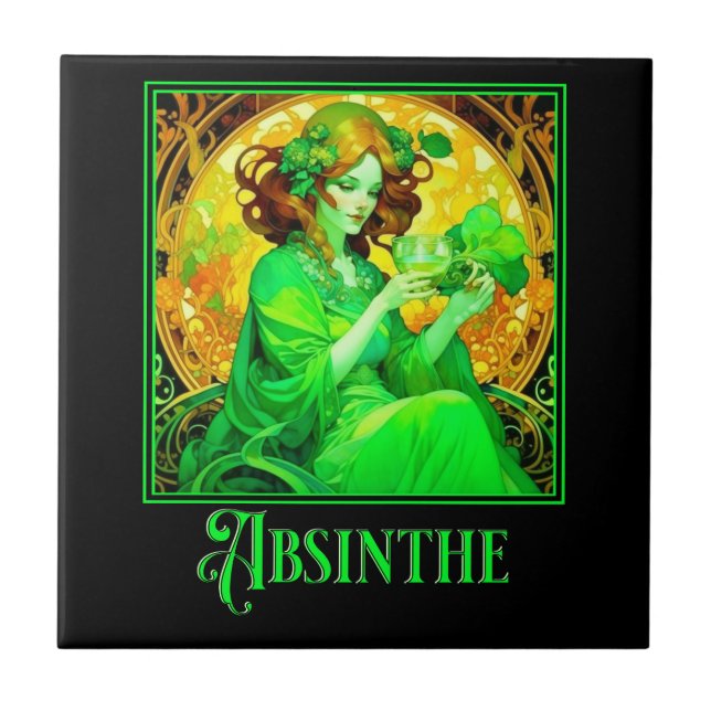 Art Nouveau Absinthe Ceramic Tile (Front)
