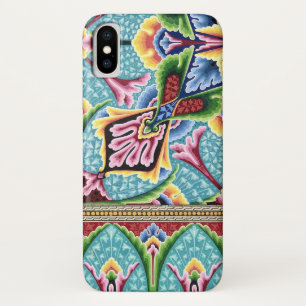 Art nouveau abstract blue pink textile art pattern iPhone x case