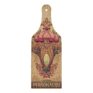Art nouveau abstract flower burgundy red green cutting board