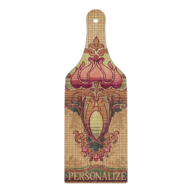 Art nouveau abstract flower burgundy red green cutting board (Front)