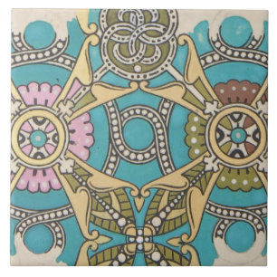 Art nouveau abstract textile art blue pink yellow  ceramic tile
