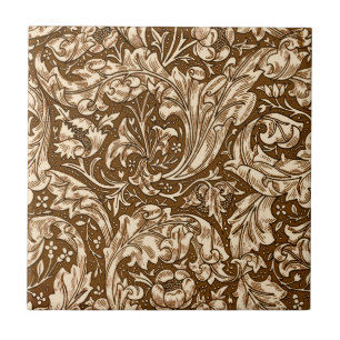 Art Nouveau Acanthus Leaves and Flowers, Brown Ceramic Tile