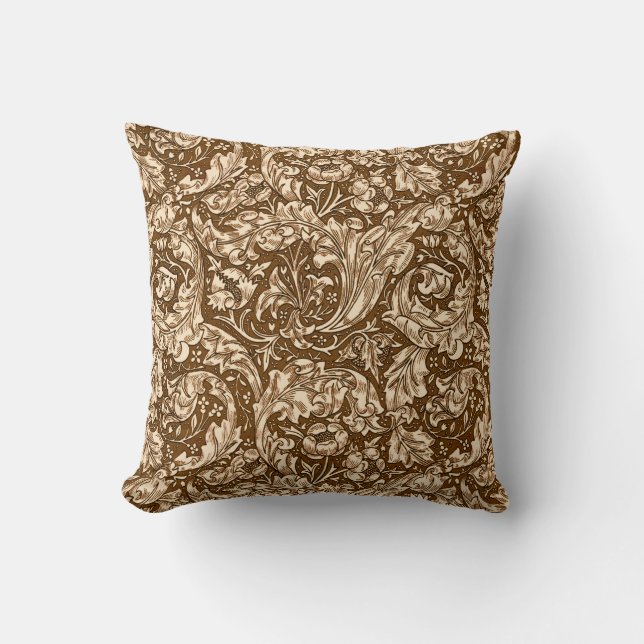 Art Nouveau Acanthus Leaves and Flowers, Brown Cushion (Front)