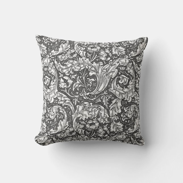Art Nouveau Acanthus Leaves and Flowers, Grey Cushion (Front)