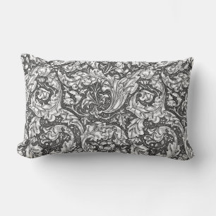 Art Nouveau Acanthus Leaves and Flowers, Grey Lumbar Cushion