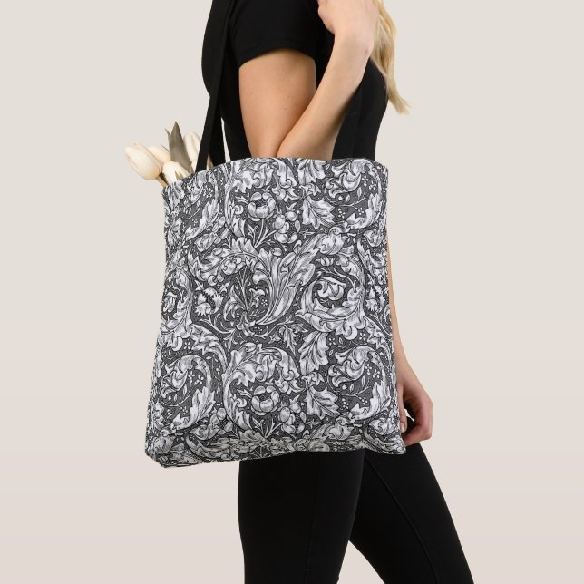 Art Nouveau Acanthus Leaves and Flowers, Grey Tote Bag (Close Up)