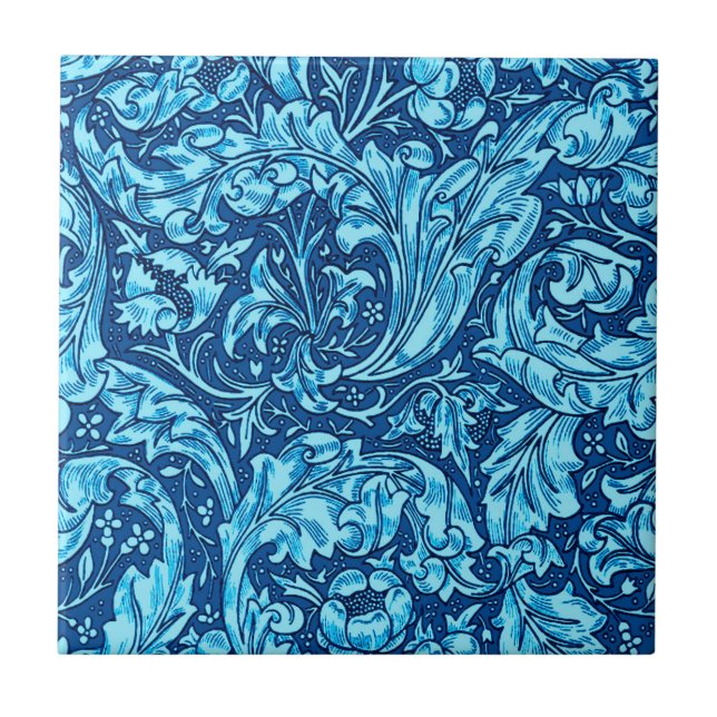 Art Nouveau Acanthus Leaves and Flowers, Sky Blue Ceramic Tile (Front)