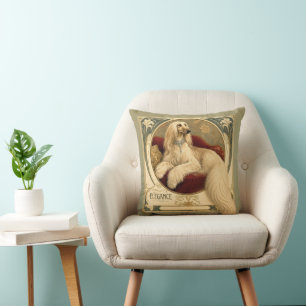 Art Nouveau Afghan Hound Portrait Cushion