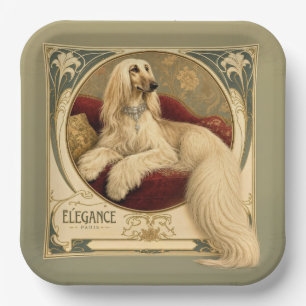 Art Nouveau Afghan Hound Portrait Paper Plate