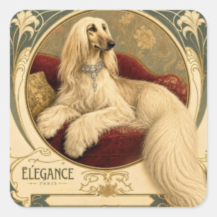 Art Nouveau Afghan Hound Portrait Square Sticker