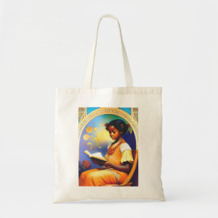 Art Nouveau African American girl reading a book Tote Bag