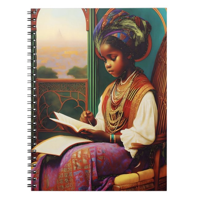 Art Nouveau - African American Girl Reading Notebook (Front)