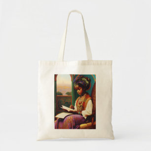 Art Nouveau African American Girl reading Tote Bag