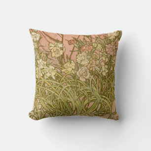 Art Nouveau Alfonse Mucha Floral carnation flowers Cushion