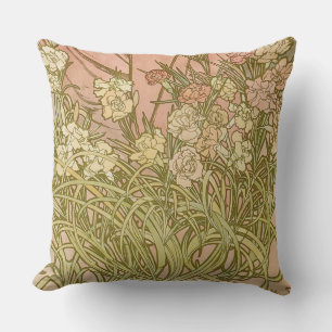 Art Nouveau Alfonse Mucha Floral carnation flowers Cushion