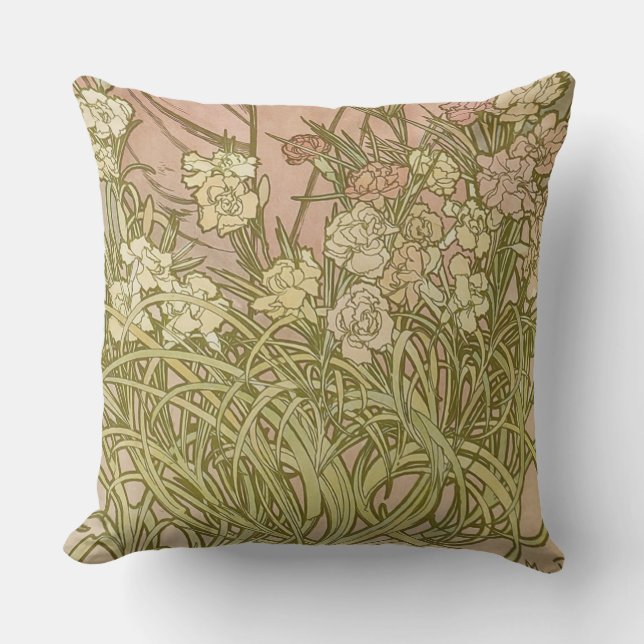 Art Nouveau Alfonse Mucha Floral carnation flowers Cushion (Front)