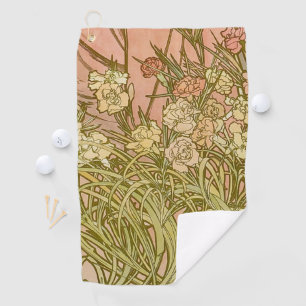 Art Nouveau Alfonse Mucha Floral carnation flowers Golf Towel