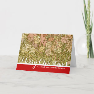 Art Nouveau Alfonse Mucha Floral carnation flowers Holiday Card
