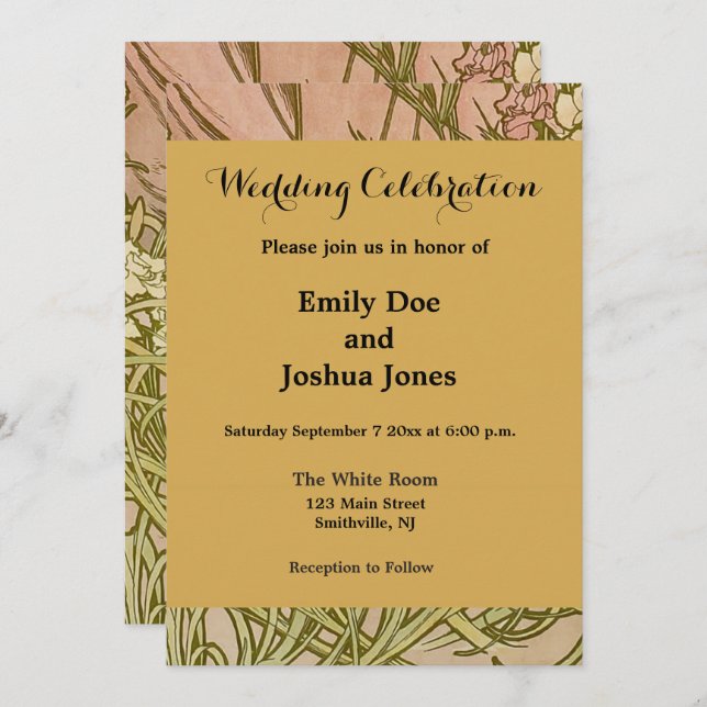 Art Nouveau Alfonse Mucha Floral carnation flowers Invitation (Front/Back)