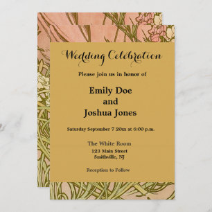 Art Nouveau Alfonse Mucha Floral carnation flowers Invitation