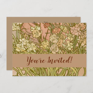Art Nouveau Alfonse Mucha Floral carnation flowers Invitation