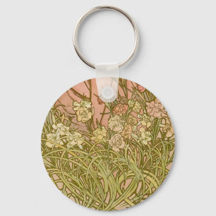 Art Nouveau Alfonse Mucha Floral carnation flowers Key Ring