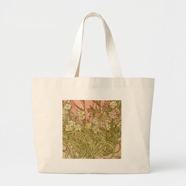 Art Nouveau Alfonse Mucha Floral carnation flowers Large Tote Bag (Front)
