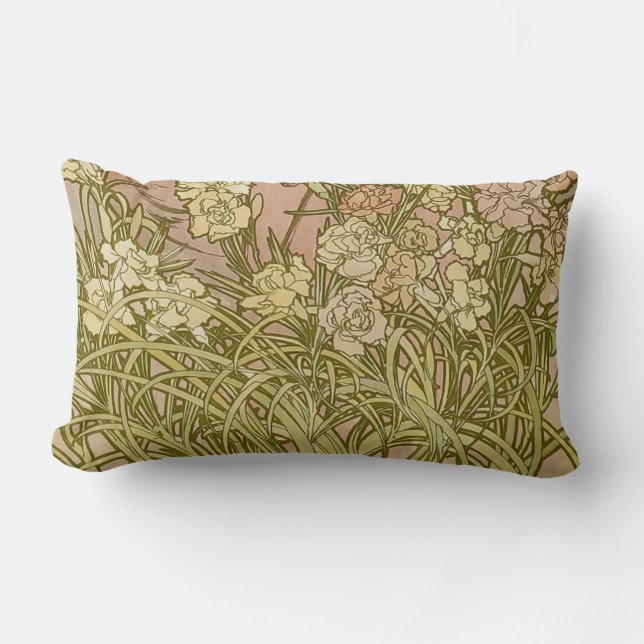 Art Nouveau Alfonse Mucha Floral carnation flowers Lumbar Cushion (Front)