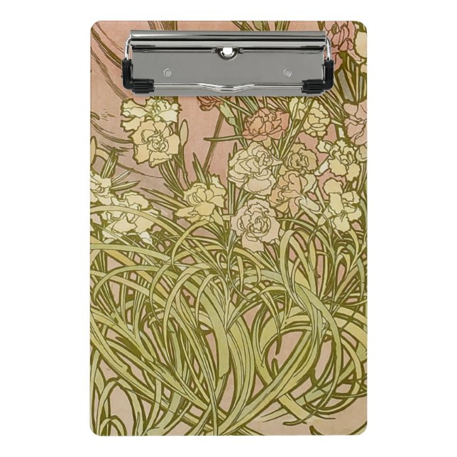 Art Nouveau Alfonse Mucha Floral carnation flowers Mini Clipboard (Front)