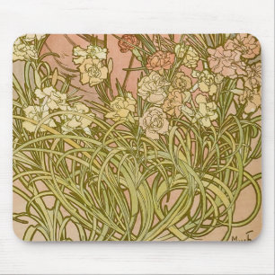 Art Nouveau Alfonse Mucha Floral carnation flowers Mouse Pad