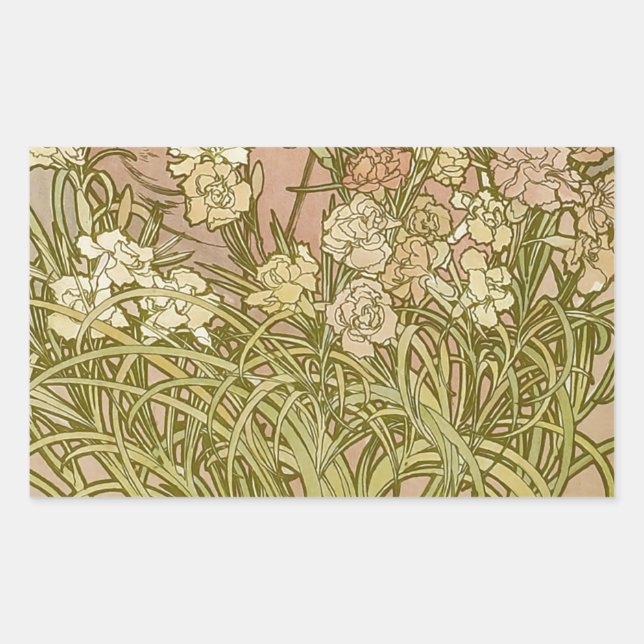 Art Nouveau Alfonse Mucha Floral carnation flowers Rectangular Sticker (Front)