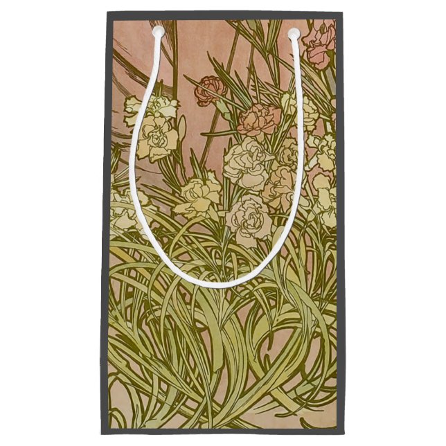 Art Nouveau Alfonse Mucha Floral carnation flowers Small Gift Bag (Front)
