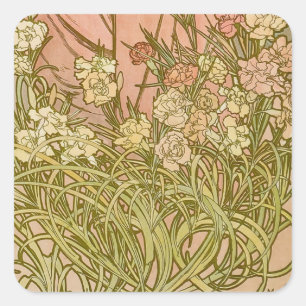 Art Nouveau Alfonse Mucha Floral carnation flowers Square Sticker